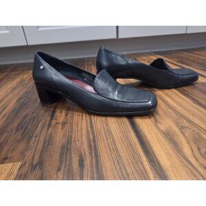Vintage Etienne Aigner "Status" Blue Leather Block Heel Loafers Size 8M Brazil